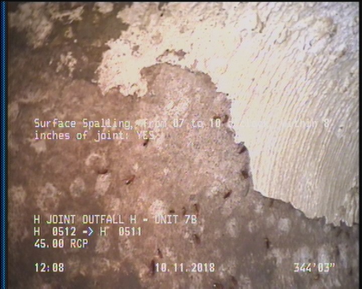 Surface Spalling, from 07 to 10 o'clock, within 8 inches of joint: YES