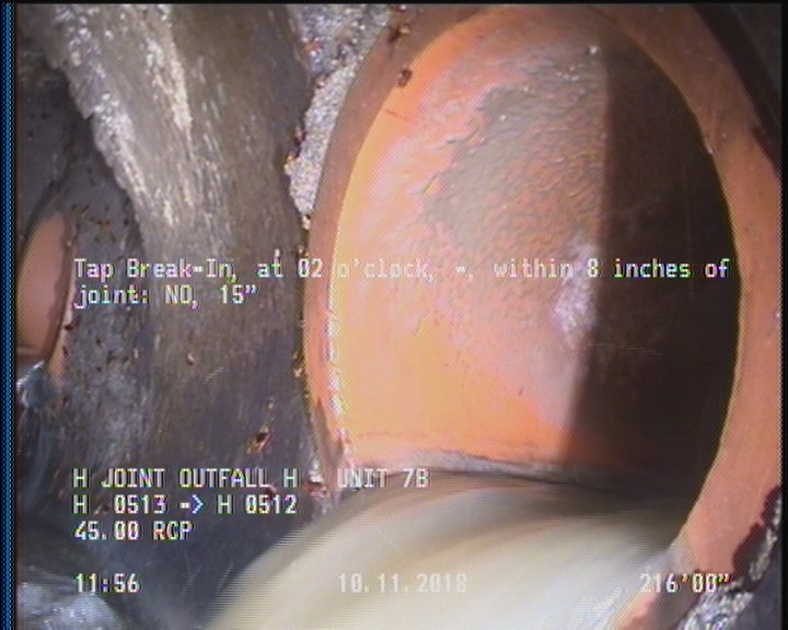 Tap Break-In, at 02 o'clock, -, within 8 inches of joint: NO, 15"