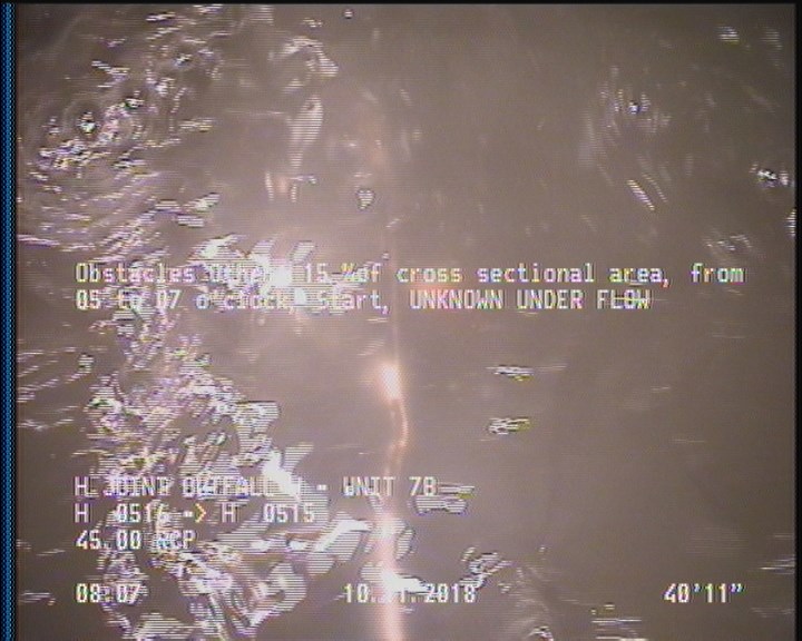 Obstacles Other, 15 %of cross sectional area, from 05 to 07 o'clock, Start - UNKNOWN UNDER FLOW