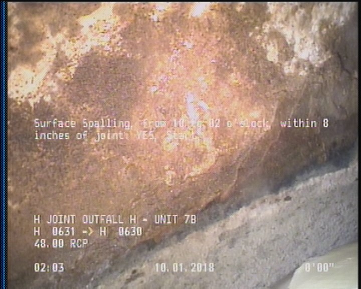 Surface Spalling, from 10 to 02 o'clock, within 8 inches of joint: YES, Start