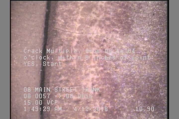 Crack Multiple, from 08 to 04 o'clock, within 8 inches of joint: YES, Start