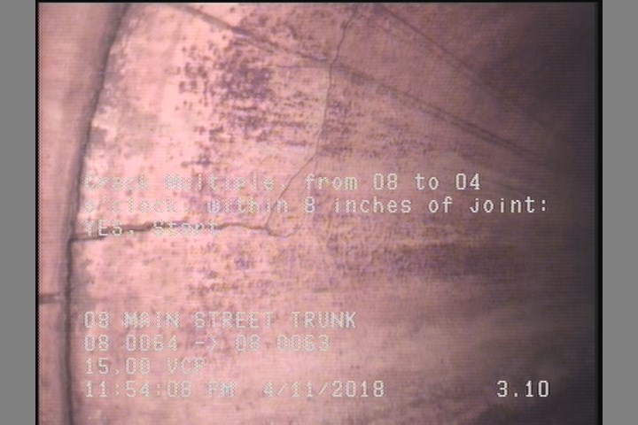 Crack Multiple, from 08 to 04 o'clock, within 8 inches of joint: YES, Start