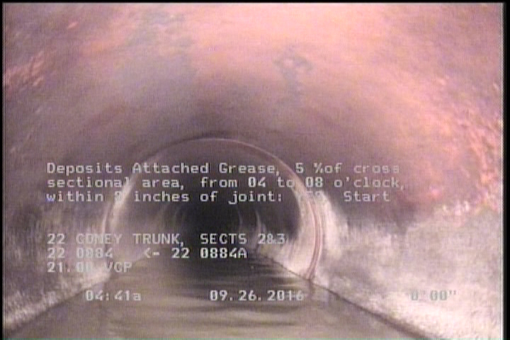 Deposits Attached Grease, 5 %of cross sectional area, from 04 to 08 o'clock, , within 8 inches of joint: YES, Start