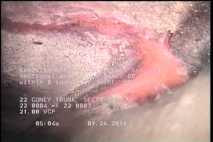 Deposits Attached Grease, 5 %of cross sectional area, from 04 to 08 o'clock, , within 8 inches of joint: YES, Start