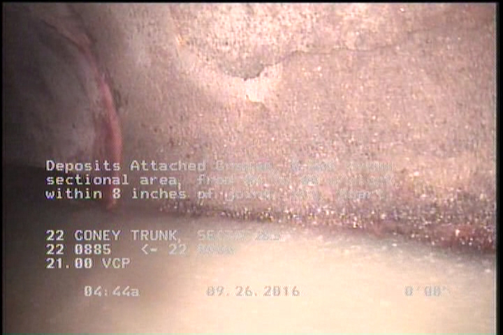 Deposits Attached Grease, 5 %of cross sectional area, from 04 to 08 o'clock, , within 8 inches of joint: YES, Start