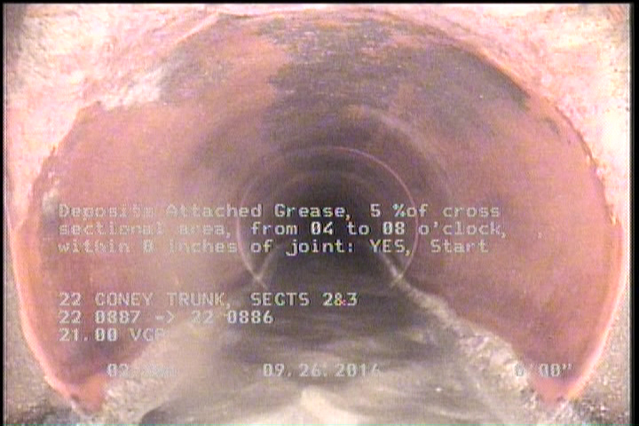 Deposits Attached Grease, 5 %of cross sectional area, from 04 to 08 o'clock, , within 8 inches of joint: YES, Start