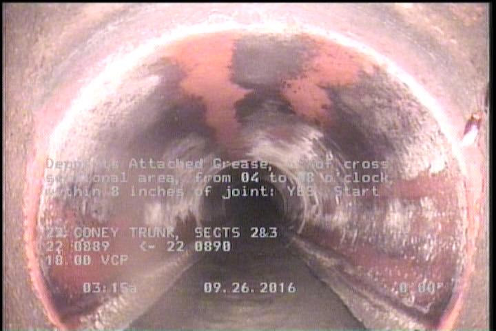 Deposits Attached Grease, 5 %of cross sectional area, from 04 to 08 o'clock, , within 8 inches of joint: YES, Start