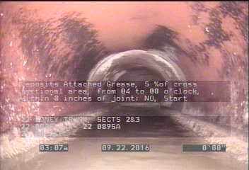 Deposits Attached Grease, 5 %of cross sectional area, from 04 to 08 o'clock, , within 8 inches of joint: NO, Start