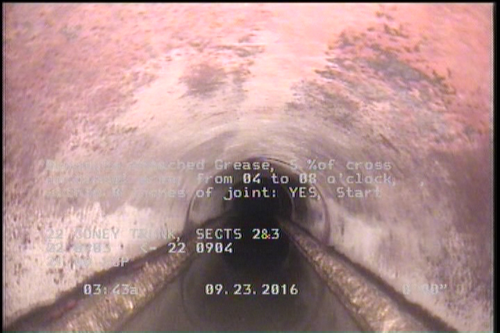 Deposits Attached Grease, 5 %of cross sectional area, from 04 to 08 o'clock, , within 8 inches of joint: YES, Start