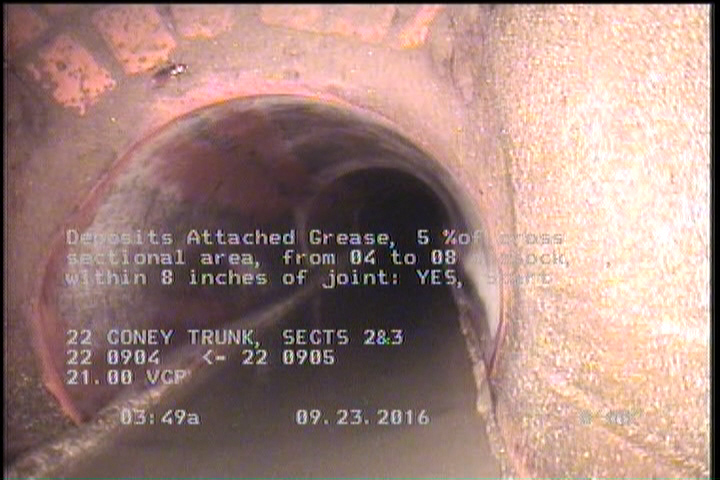 Deposits Attached Grease, 5 %of cross sectional area, from 04 to 08 o'clock, , within 8 inches of joint: YES, Start