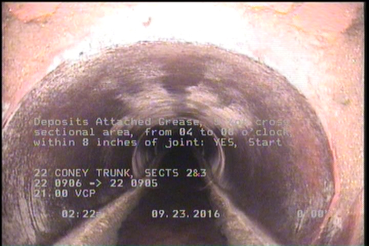 Deposits Attached Grease, 5 %of cross sectional area, from 04 to 08 o'clock, , within 8 inches of joint: YES, Start