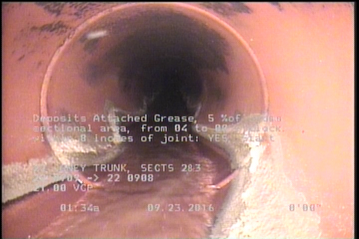 Deposits Attached Grease, 5 %of cross sectional area, from 04 to 08 o'clock, , within 8 inches of joint: YES, Start