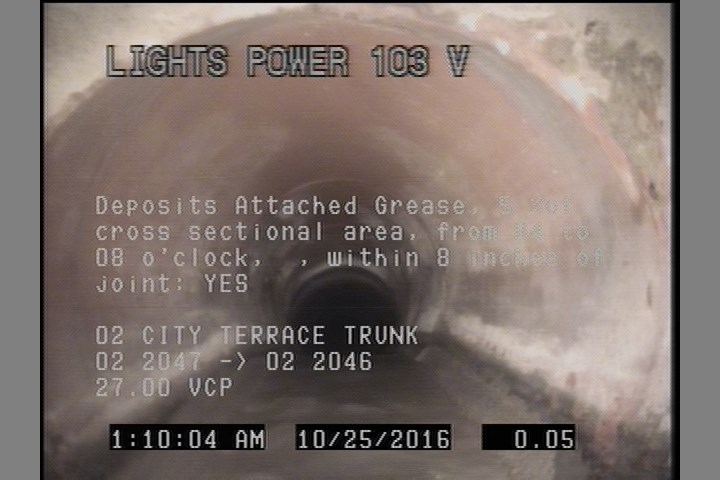 Deposits Attached Grease, 5 %of cross sectional area, from 04 to 08 o'clock, , within 8 inches of joint: YES