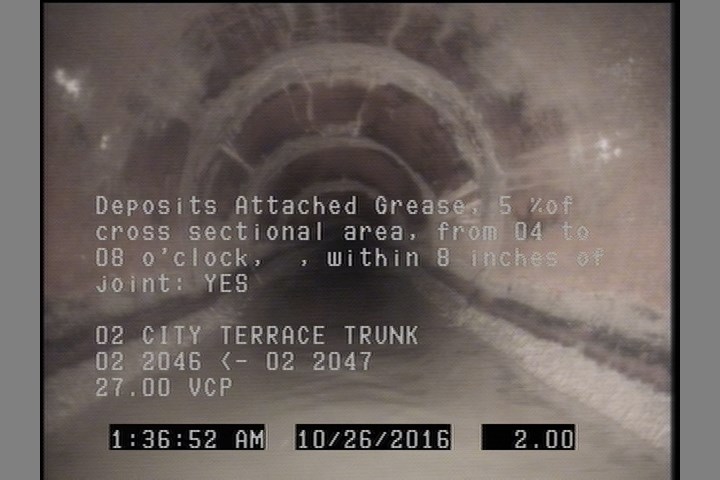 Deposits Attached Grease, 5 %of cross sectional area, from 04 to 08 o'clock, , within 8 inches of joint: YES