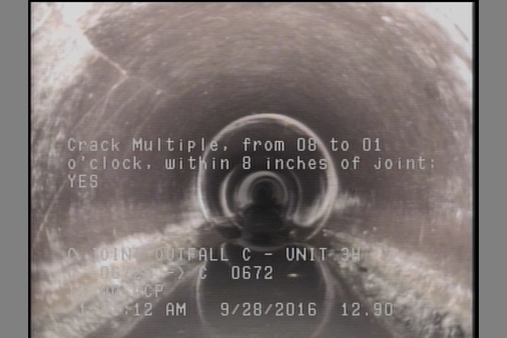 Crack Multiple, from 08 to 01 o'clock, within 8 inches of joint: YES