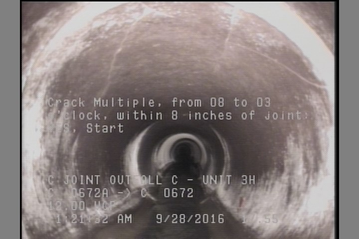 Crack Multiple, from 08 to 03 o'clock, within 8 inches of joint: YES, Start