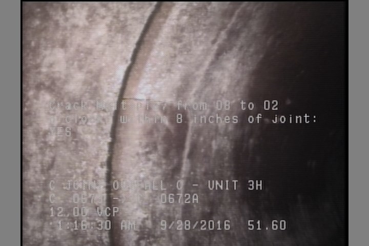 Crack Multiple, from 08 to 02 o'clock, within 8 inches of joint: YES