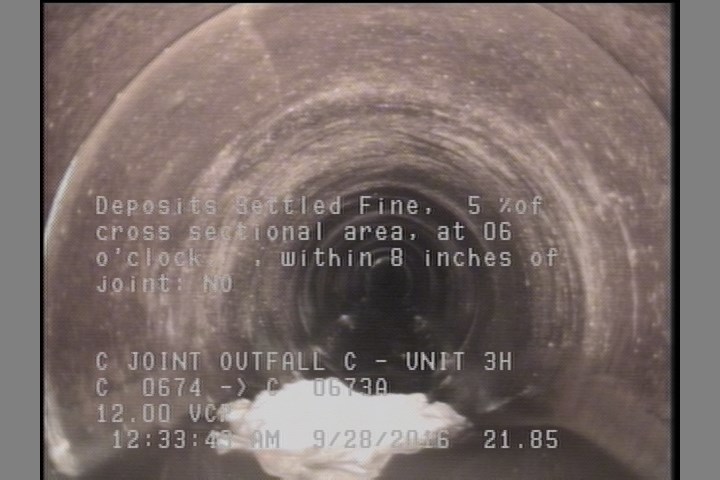 Deposits Settled Fine, 5 %of cross sectional area, at 06 o'clock, , within 8 inches of joint: NO