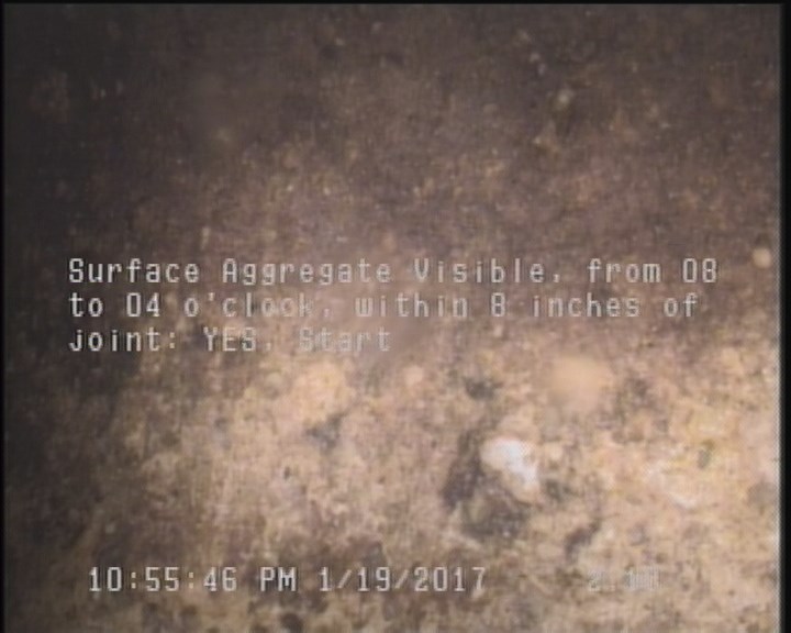 Surface Aggregate Visible, from 08 to 04 o'clock, within 8 inches of joint: YES, Start