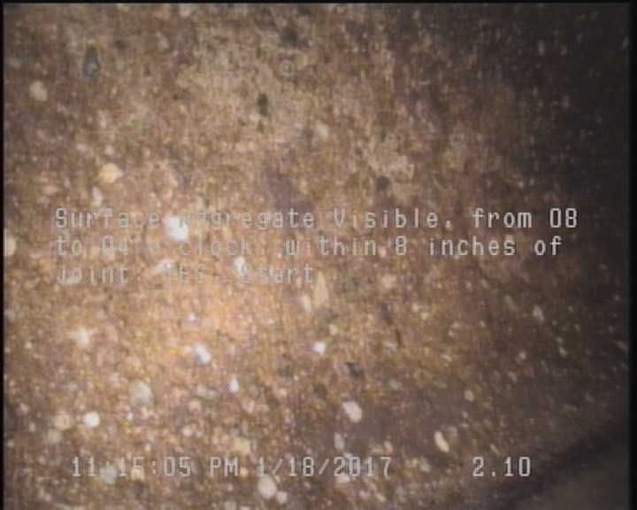 Surface Aggregate Visible, from 08 to 04 o'clock, within 8 inches of joint: YES, Start