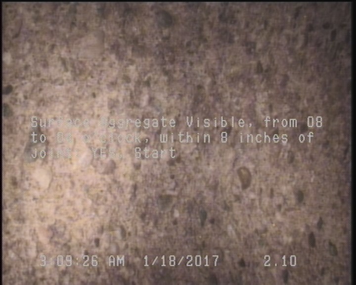 Surface Aggregate Visible, from 08 to 04 o'clock, within 8 inches of joint: YES, Start