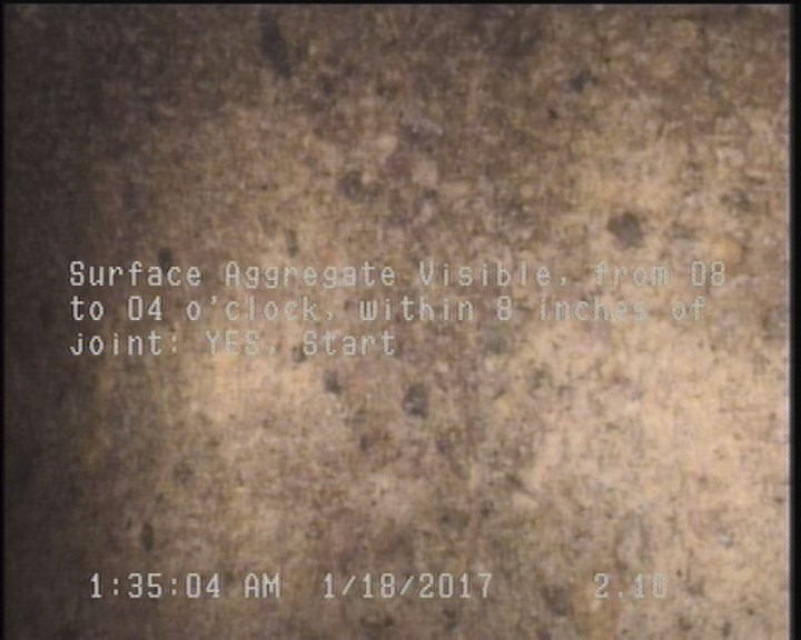 Surface Aggregate Visible, from 08 to 04 o'clock, within 8 inches of joint: YES, Start