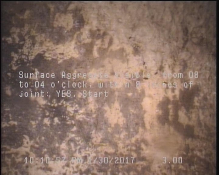 Surface Aggregate Visible, from 08 to 04 o'clock, within 8 inches of joint: YES, Start