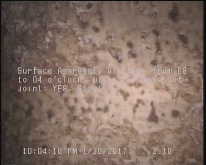 Surface Aggregate Visible, from 08 to 04 o'clock, within 8 inches of joint: YES, Start