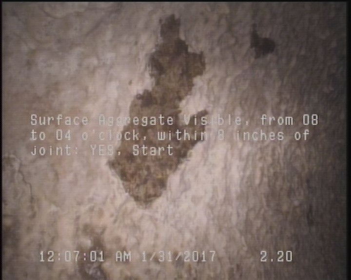 Surface Aggregate Visible, from 08 to 04 o'clock, within 8 inches of joint: YES, Start