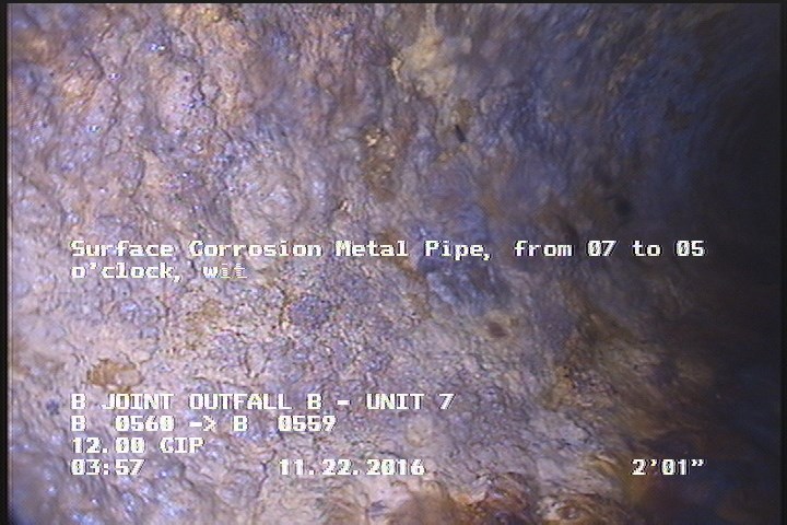 Surface Corrosion Metal Pipe, from 07 to 05 o'clock, within 8 inches of joint: YES, Start