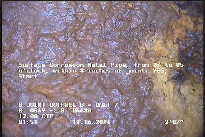 Surface Corrosion Metal Pipe, from 07 to 05 o'clock, within 8 inches of joint: YES, Start