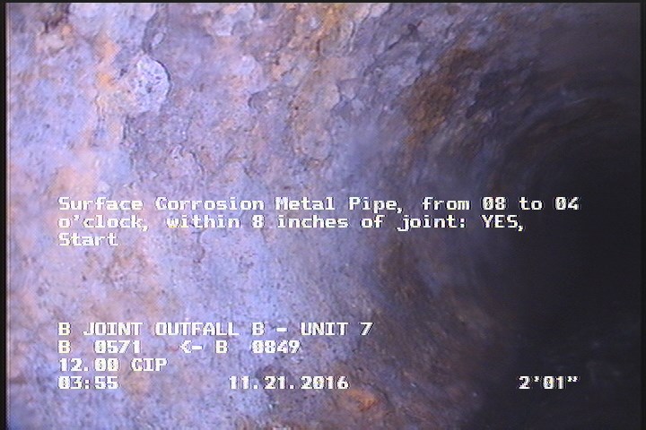 Surface Corrosion Metal Pipe, from 08 to 04 o'clock, within 8 inches of joint: YES, Start