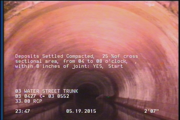 Deposits Settled Compacted, 25 %of cross sectional area, from 04 to 08 o'clock, , within 8 inches of joint: YES, Start