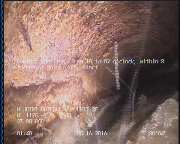 Surface Spalling, from 10 to 02 o'clock, within 8 inches of joint: YES, Start