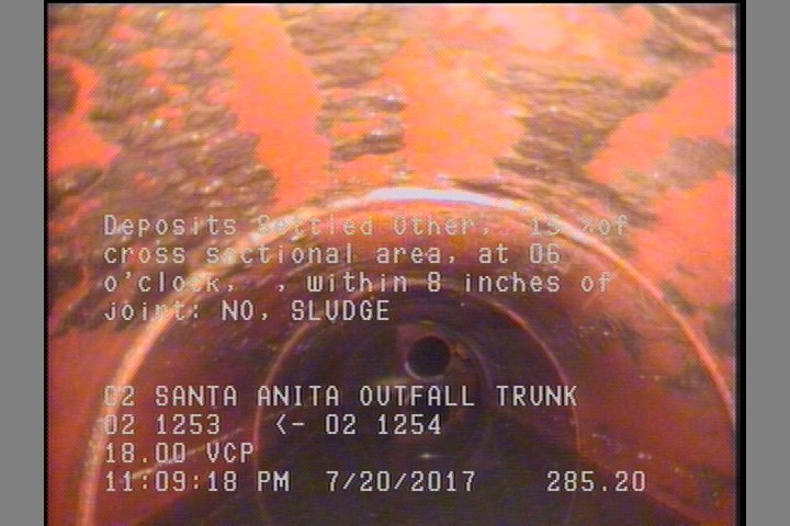 Deposits Settled Other, 15 %of cross sectional area, at 06 o'clock, , within 8 inches of joint: NO - SLUDGE