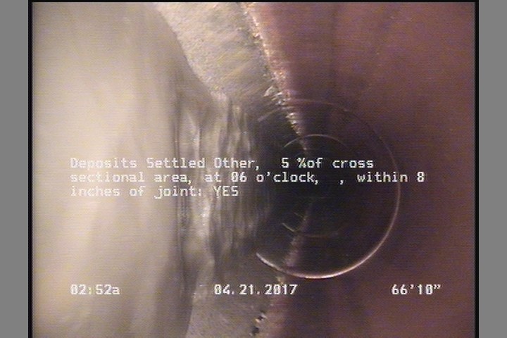 Deposits Settled Other, 5 %of cross sectional area, at 06 o'clock, , within 8 inches of joint: YES