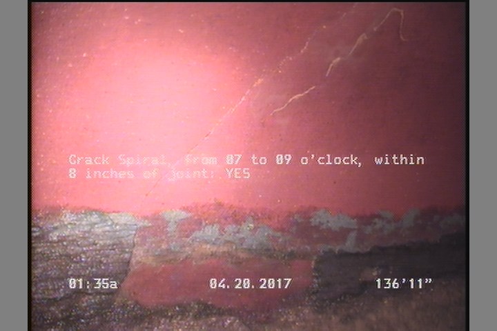 Crack Spiral, from 07 to 09 o'clock, within 8 inches of joint: YES