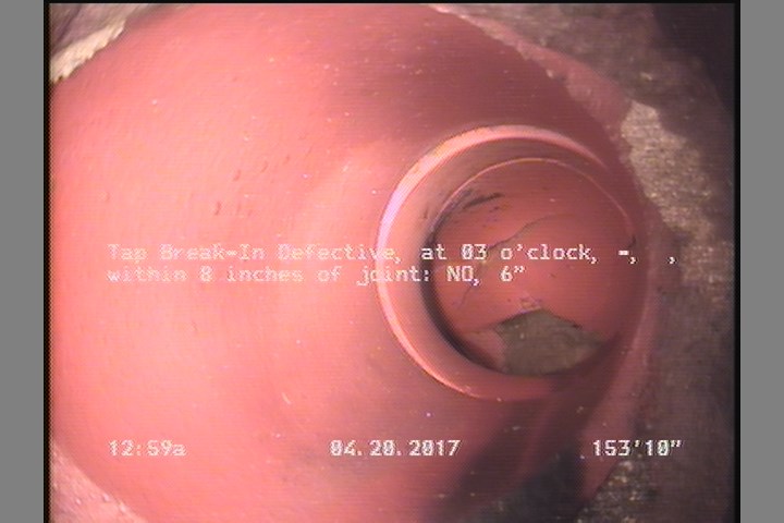 Tap Break-In Defective, at 03 o'clock, -, , within 8 inches of joint: NO, 6"