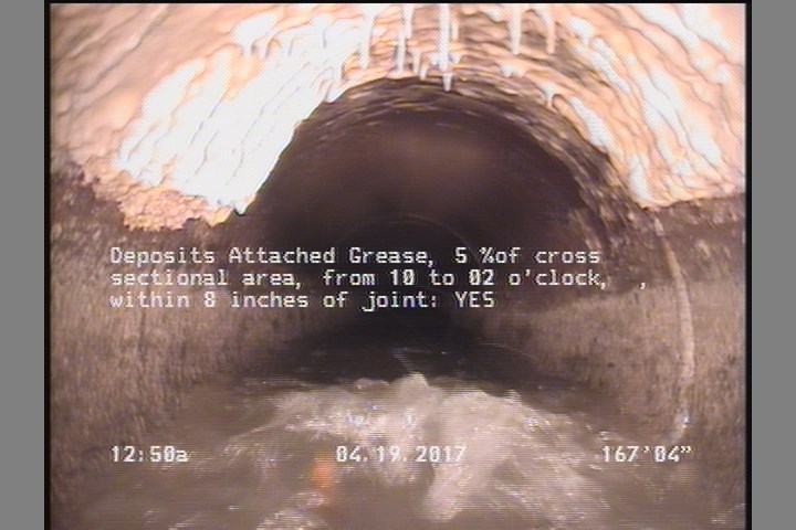 Deposits Attached Grease, 5 %of cross sectional area, from 10 to 02 o'clock, , within 8 inches of joint: YES