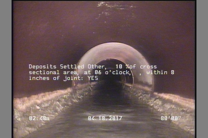 Deposits Settled Other, 10 %of cross sectional area, at 06 o'clock, , within 8 inches of joint: YES