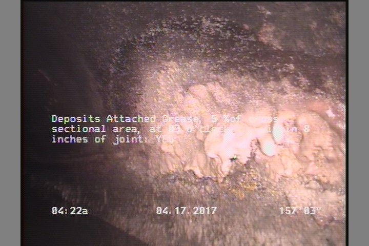 Deposits Attached Grease, 5 %of cross sectional area, at 03 o'clock, , within 8 inches of joint: YES