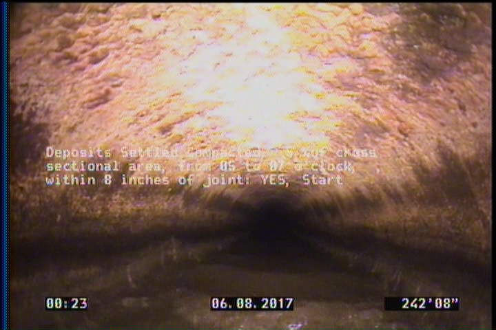 Deposits Settled Compacted, 5 %of cross sectional area, from 05 to 07 o'clock, , within 8 inches of joint: YES, Start