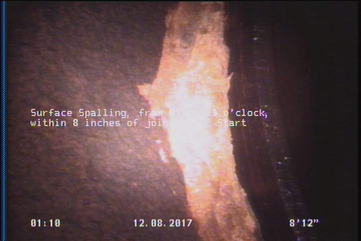 Surface Spalling, from 09 to 03 o'clock, within 8 inches of joint: YES, Start