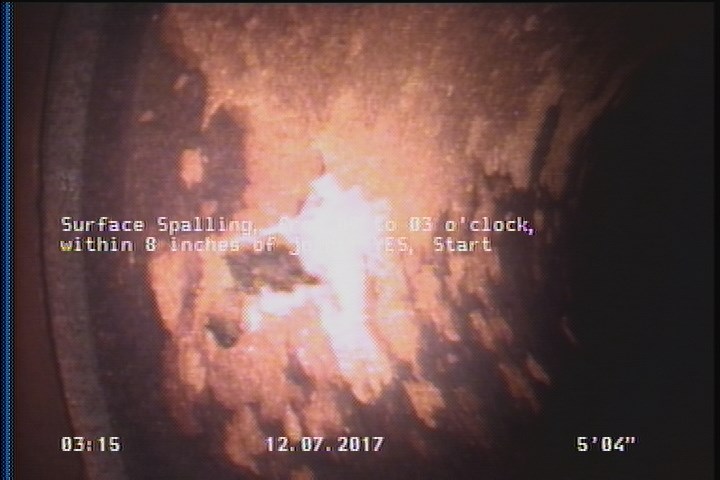 Surface Spalling, from 09 to 03 o'clock, within 8 inches of joint: YES, Start
