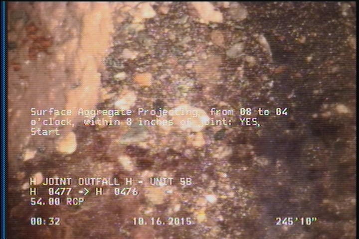 Surface Aggregate Projecting, from 08 to 04 o'clock, within 8 inches of joint: YES, Start