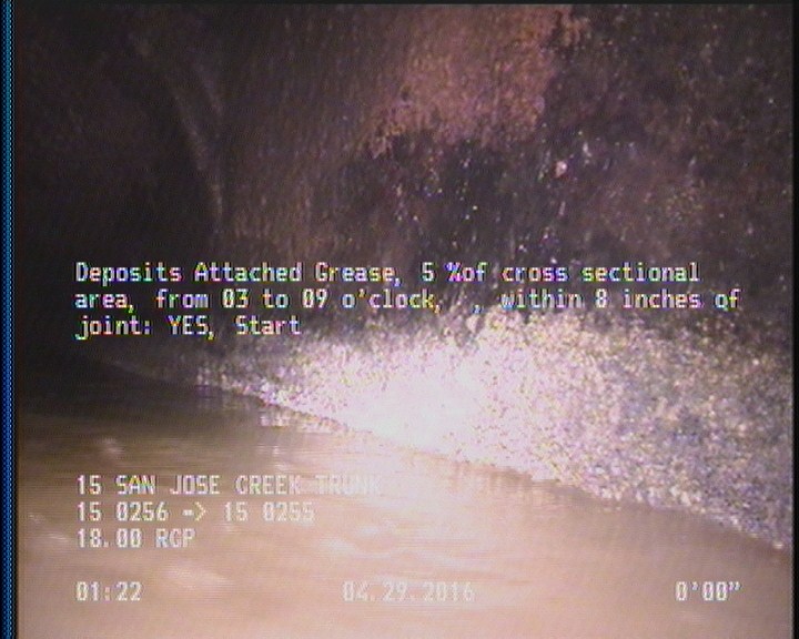 Deposits Attached Grease, 5 %of cross sectional area, from 03 to 09 o'clock, , within 8 inches of joint: YES, Start