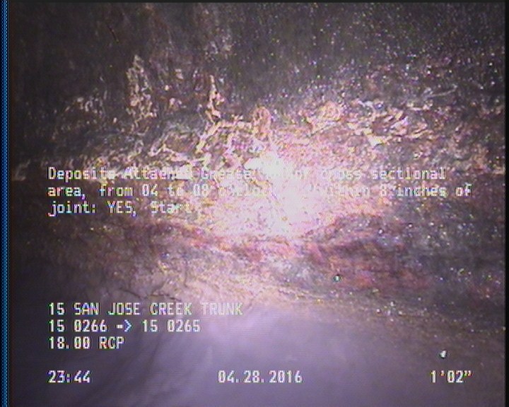 Deposits Attached Grease, 5 %of cross sectional area, from 04 to 08 o'clock, , within 8 inches of joint: YES, Start
