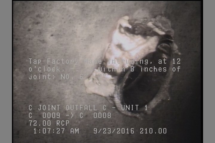Tap Factory Made Intruding, at 12 o'clock, -, -, within 8 inches of joint: NO, 6", 2"