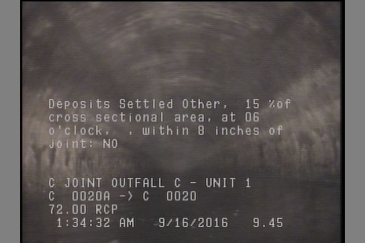 Deposits Settled Other, 15 %of cross sectional area, at 06 o'clock, , within 8 inches of joint: NO