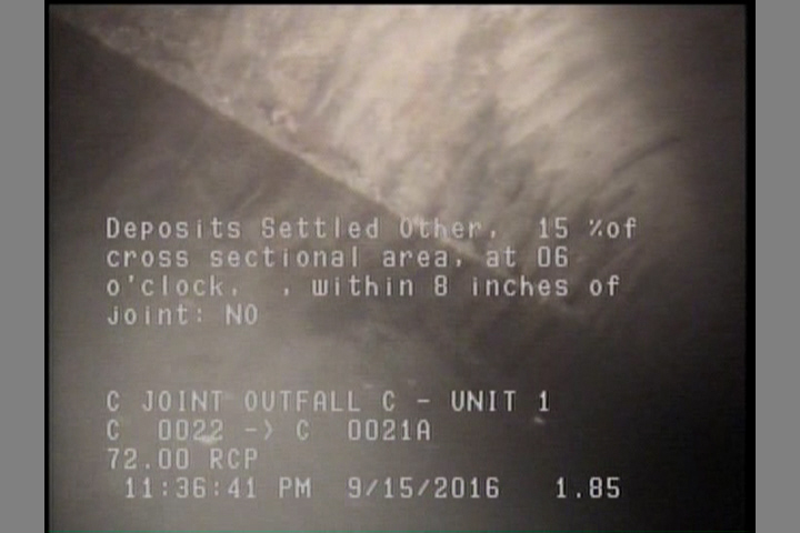 Deposits Settled Other, 15 %of cross sectional area, at 06 o'clock, , within 8 inches of joint: NO